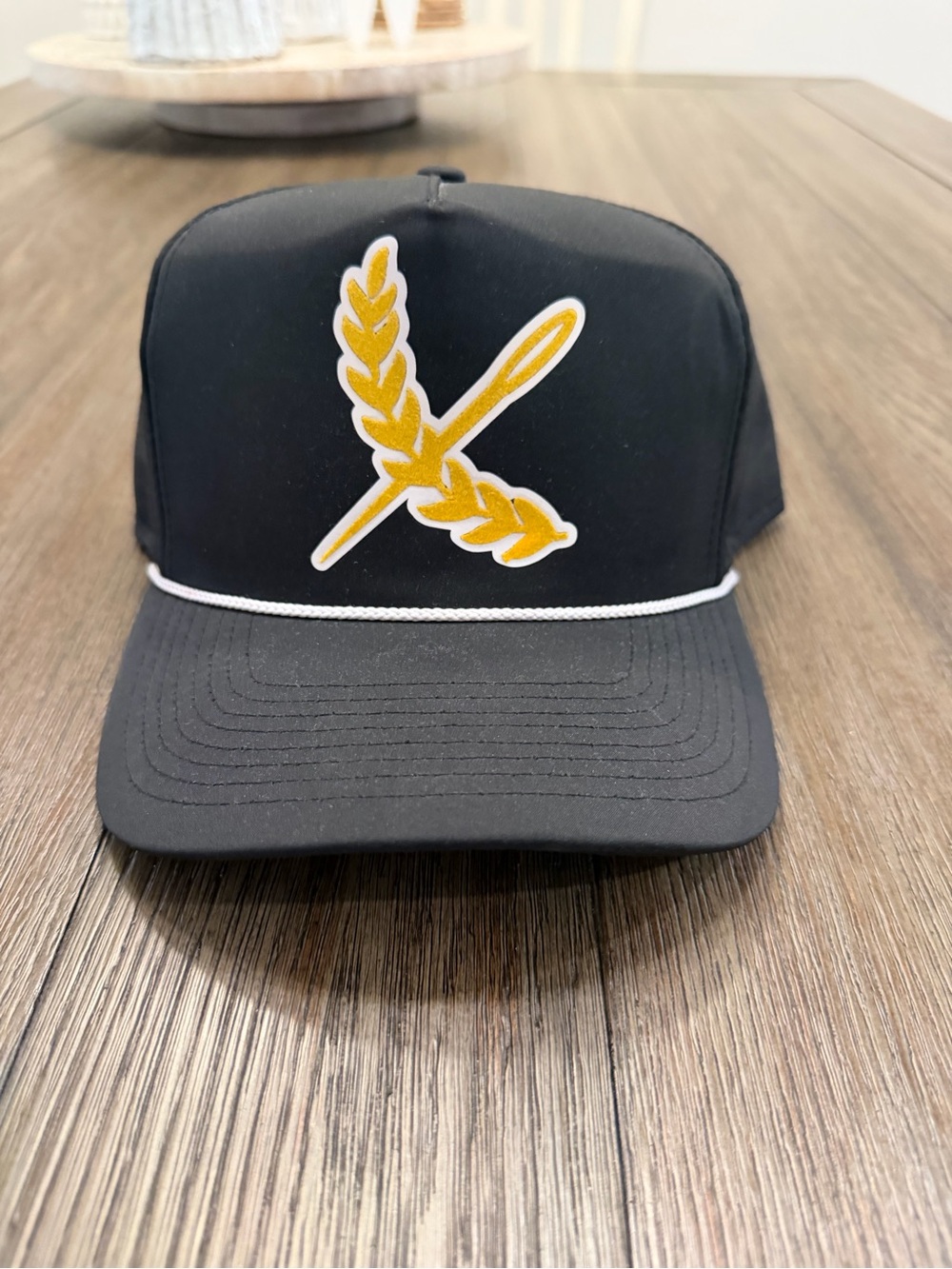 Black Snapback Hat with Gold Wheat Patch